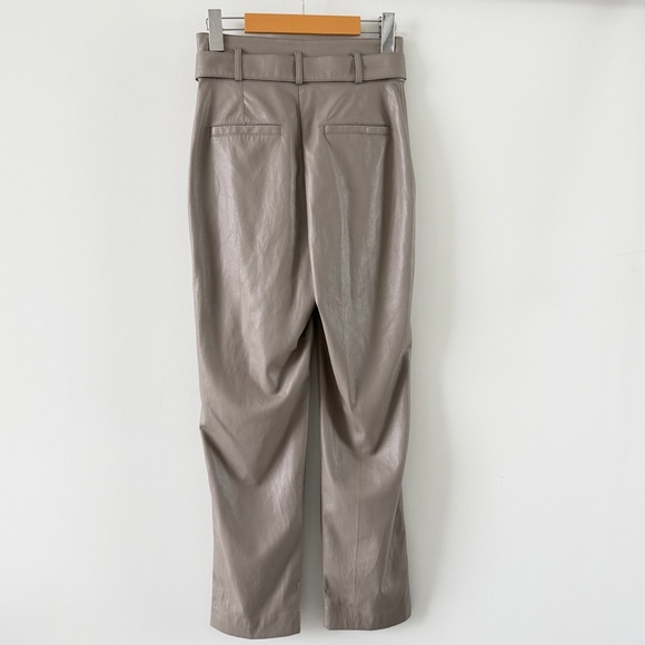 Babaton Aritzia Vegan Leather Belted Pants Taupe High Rise Size 0 - Picture 5 of 13